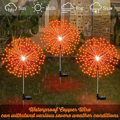 Tujoe 6 Pcs Halloween Solar Firework Stake Lights 180 LED 8 Modes Solar Waterproof LED Sparkler Lights Outdoor Decoration for Summer Fall Xmas Holiday Garden Patio Yard Pathway Walkway, Orange