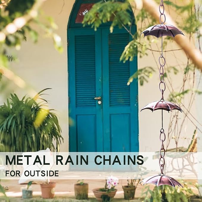 Rain Chains Metal Decorative 72" Adjustable Umbrella Rain Chain for Home Garden Patio Outdoor Decor, Functional and Decorative Replacement for Gutter Downspouts