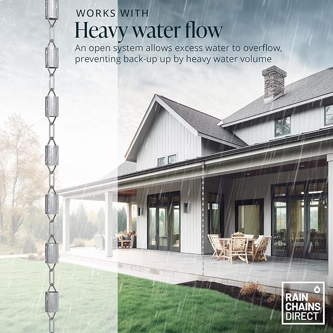 Rain Chains Direct - Scallop Rain Chain - 8.5 FT - Durable Milled Aluminum - Premium Rain Chains for Gutters