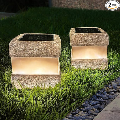 Larekook 2 Pack Solar Rock Lights Outdoor Halloween Decorations,Solar Lights Outdoor Waterproof Fake Rock Light with Warm LED Light for Lawn Landscape Decks Yard Pathway Garden Decor(Grey)