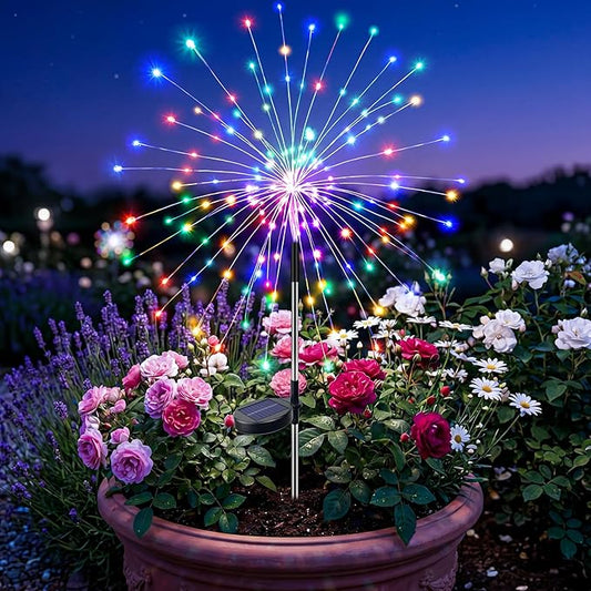 btfarm 1 Pack Solar Garden Lights Outdoor, 8 Modes Firework Lights Solar Powered, Waterproof Twinkle Fairy Light Outside for Yard Patio Pathway Pool Christmas Party Decorative, Multicolor
