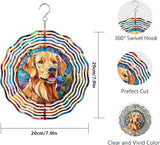 Golden Retriever Wind Spinner Pet Dog Memorial Gifts, Vibrant 3D Kinetic Aluminum Metal Hanging Outdoor Garden Decor, Loss of Dogs Sympathy Gifts, 8" Wind Sculptures for Patio, Porch Yard Art (GR2)