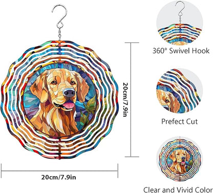 Golden Retriever Wind Spinner Pet Dog Memorial Gifts, Vibrant 3D Kinetic Aluminum Metal Hanging Outdoor Garden Decor, Loss of Dogs Sympathy Gifts, 8" Wind Sculptures for Patio, Porch Yard Art (GR2)