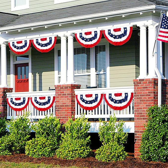 2x4 Ft American Pleated Fan Flag, Patriotic Half Fan Bunting Flag, Indoor Outdoor for Red White Blue USA 250th Anniversary 4th of July Decoration Patriotic Decor Memorial Day (Set of 1)