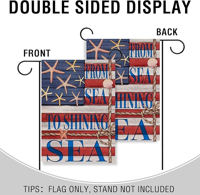 Artofy From Sea to Shining Sea American 4th of July Home Decorative Garden Flag, Yard Coastal Beach America Outside Decor, USA Memorial Day Nautical Ocean Outdoor Small Decoration Double Sided 12 x 18