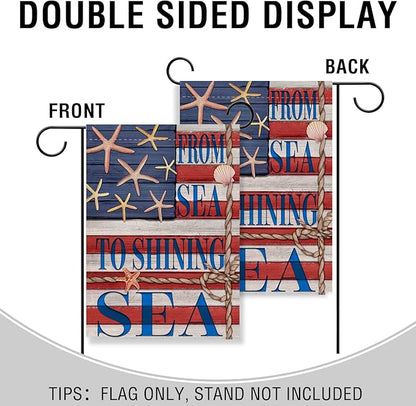 Artofy From Sea to Shining Sea American 4th of July Home Decorative Garden Flag, Yard Coastal Beach America Outside Decor, USA Memorial Day Nautical Ocean Outdoor Small Decoration Double Sided 12 x 18