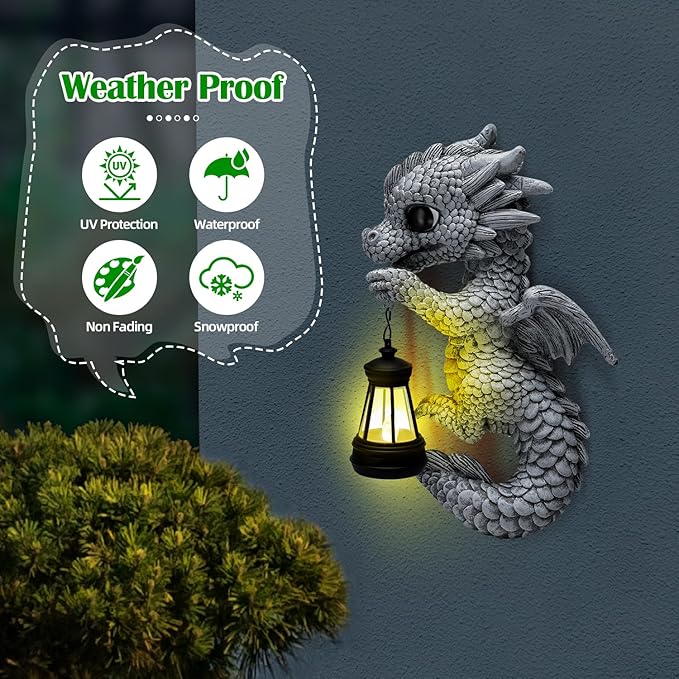 Tfro & Cile Dragon Garden Statue Solar Tree Hugger Light Outdoor Lawn Decor for Balcony Patio Yard Idea Gift for Women