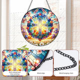 Rngmsi Stained Glass Window Hanging, 7.8″ Cross and Flower Sun Catchers with Hook Indoor Window Decor, Decorative Suncatchers Hanging Ornaments Home Garden Art Gift for Housewarming