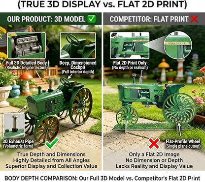 Green Tractor Wind Spinner Outdoor - Metal Windmill for Yard and Garden Decor - Kinetic Wind Sculptures & Spinners with Rotating Wheels and Sturdy Stake - Large Lawn Ornaments & Yard Art