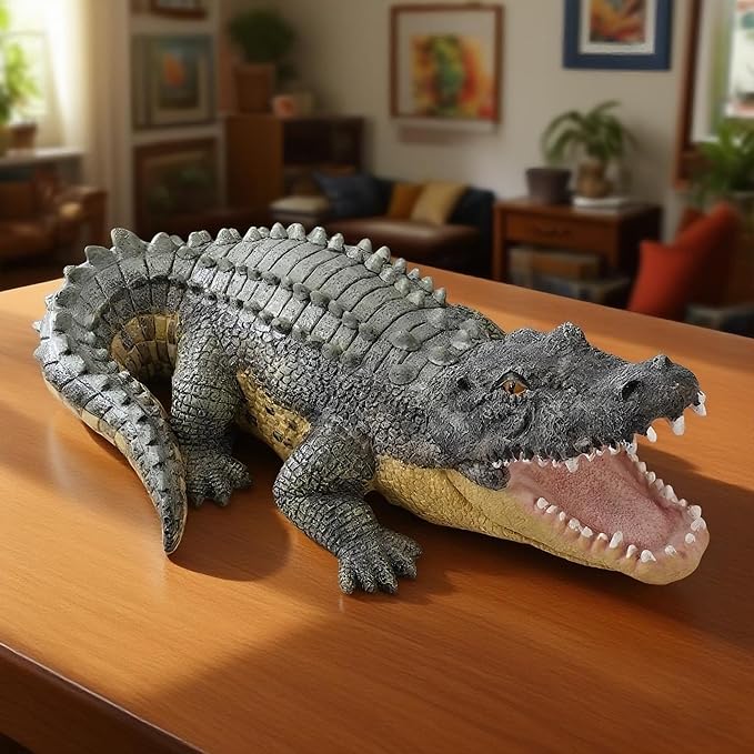 13" Real Crocodile Statue, Outdoor Lawn Crocodile Sculpture,Garden Sculptures & Statues Ornament, Pond Animal Statues, Crocodile Decor Perfect for Home Garden, Patio, Backyard