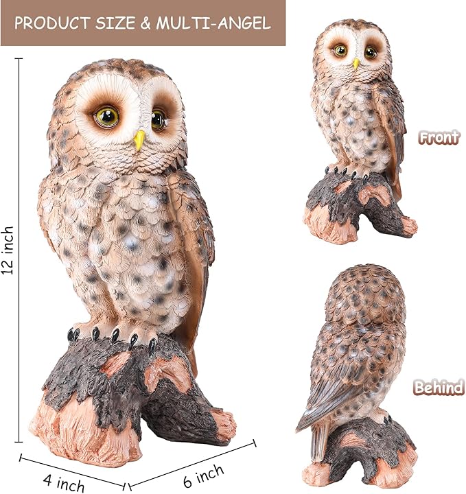 WONDER GARDEN Owl Statue Decor, Outdoor Resin Owl Figurine Sculpture for Home Outside Porch Patio Lawn Yard Decorations or Housewarming Gifts