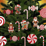16ct Christmas Decorations Set Outdoor and Indoor Holiday Decor with Festive Candy Canes Gingerbread Ornaments 60 Meter Fishing Line and 28 Glass Fiber Stakes for Tree Yard