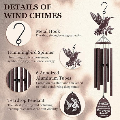 Aurahouse Best Friend Birthday Gifts for Women, 37'' Hummingbird Friend Wind Chimes, Christian Bestie Friendship Gifts for Women, Religious Birthday Gift for Woman Friendship, Friendsgiving Gift