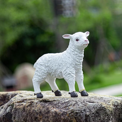 Garden Lamb Figurine, White Resin Sheep Statue, 7.09 x 7.48 inches, Outdoor Decorative Animal Sculpture