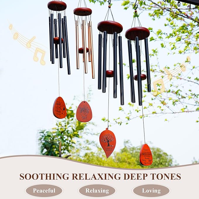 YU FENG 26” Wind Chimes for Mom, Gifts from Daughter or Son, Unique Mother’s Day, Birthday, Wooden Outdoor Wind Chime with Heartfelt Message