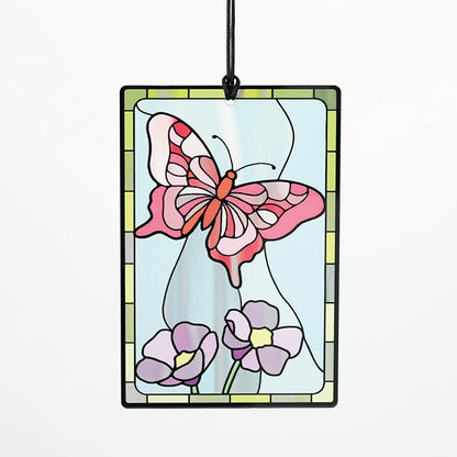 Woodstock Wind Chimes 26" Butterfly Garden Chime, Stained-Glass Acrylic Wind Catcher Chimes Silver Aluminum Tubes, Windchime for Outside Garden Decor, Outdoor Patio and Front Porch