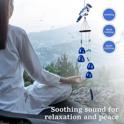 Bird Wind Chimes for Outside，Steller'Jay Bird Gifts，Blue Bird Wind Chimes Outdoor Decorations, Mother‘s Day Gifts for Mom/Grandma,Garden Patio Backyard Hanging Decor.