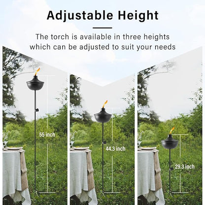 ZSZMFH Home Garden Torch Set of 6, Large Capacity 23.5oz Outdoor Metal Torch Garden Décor,55-Inch Upgraded Citronella Torches with 3-Prong Grounded Stake, Table Top Torches for Party Patio Pathway