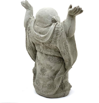 Super Happy Buddha Statue: Solid Durable Stone Statue w/Distressed Texture. Perfect Home Design & Sealed for Outdoor Use. Handcrafted USA. (Antique/Gray)