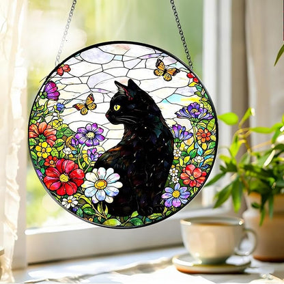 Stained Glass Suncatchers for Windows, 8 in Hanging Sun Catchers Indoor Window, Cat Suncatcher for Home Decor, Garden, Patio