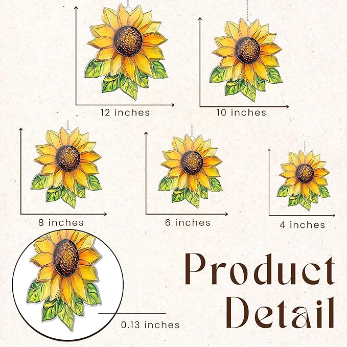 Sunflower Acrylic Suncatcher, Boho Suncatchers for Window Hanging Ornament, Stained Glass Effect Art Garden Decor for Flower Lover, Gifts for Mother's Day, Mom, Grandma, Wife, Women, Nana