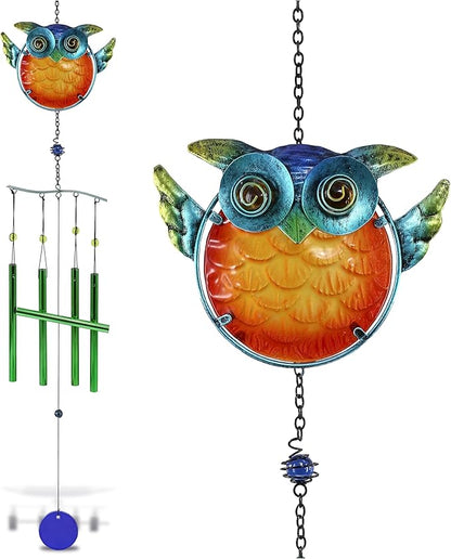 CoTa Global Owl Wind Chime - Handmade Glass and Metal Chime - Bird Wild Life Hanging Decor - Colorful Home Decor Gift, Indoor and Outdoor Hanging Decoration for Porch, Patio, and Garden - 36 Inches