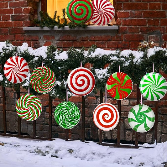 Rtteri 30 Pieces Christmas Candy Yard Hanging 6 Inch Double Sided Lawn Decorations Outdoor Christmas Hanging Ornaments Plastic Outdoor Holiday Decorations for Xmas Tree Home Lawn Porch Yard Decor