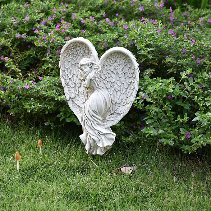 Sleeping Angel Garden Outdoor Statue Memorial Angel Figurine & Sculpture Memory Guardian Angel with Stake - 12 inch