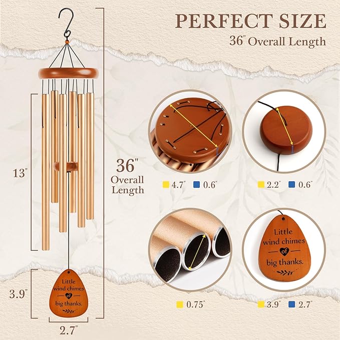 Thank You Gifts for Women Men, Appreciation Wind Chimes, Gratitude Gift for Coworkers, Teacher, Employee, Pastor, Friends, Nurse, Boss, Thank You Gifts Ideas for Thanksgiving Christmas, Large-36''