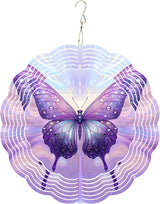 10x10 Inch Wind Spinner Outdoor Hanging Purple Butterfly Metal Kinetic Spiral Ornament for Yard Garden Patio Porch Balcony Tree Window Decor Gift