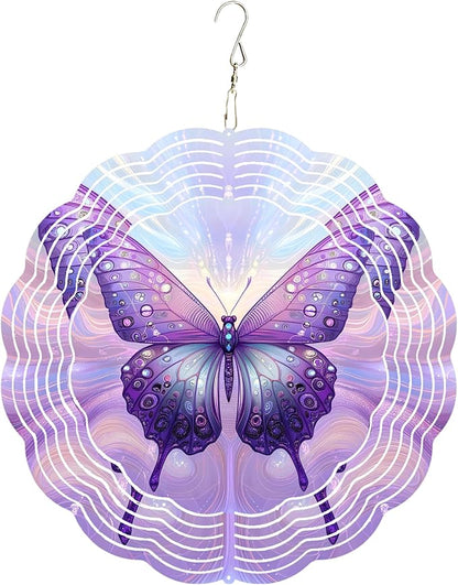 10x10 Inch Wind Spinner Outdoor Hanging Purple Butterfly Metal Kinetic Spiral Ornament for Yard Garden Patio Porch Balcony Tree Window Decor Gift