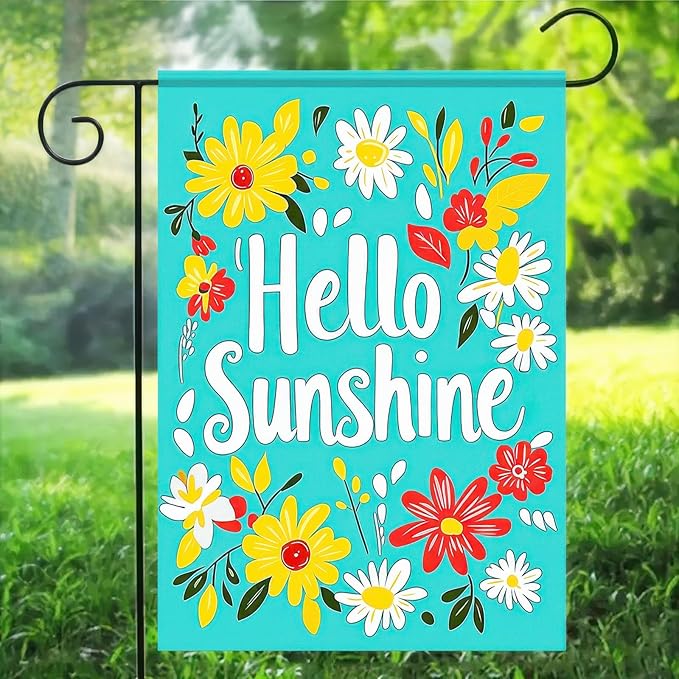 BlissYard Hello Sunshine Summer Garden Flags 12x18 Double Sided Flag Spring Summer Outdoor Decor with Radiant Sun and Sunflower Design Perfect Floral Seasonal Yard Outdoor Flag