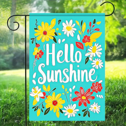 BlissYard Hello Sunshine Summer Garden Flags 12x18 Double Sided Flag Spring Summer Outdoor Decor with Radiant Sun and Sunflower Design Perfect Floral Seasonal Yard Outdoor Flag