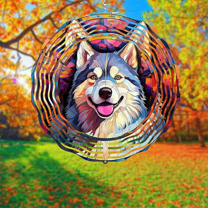 Alaskan Malamute Dog Wind Spinners Outdoor Dog Memorial Gifts, 3D Metal Kinetic Hanging Garden Wind Spinner, Spinner Decor, Wind Sculptures for Outdoor & Indoor, Window, Yard Decor (Alaskan)
