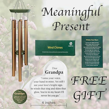 Memorial Wind Chime for Loss of Grandpa, 31" Wooden Sympathy Wind Chime for Outside, in Memory Bereavement Condolences Remembrance Sympathy Gift for Funeral, Sentimental Memorial Gift for Family