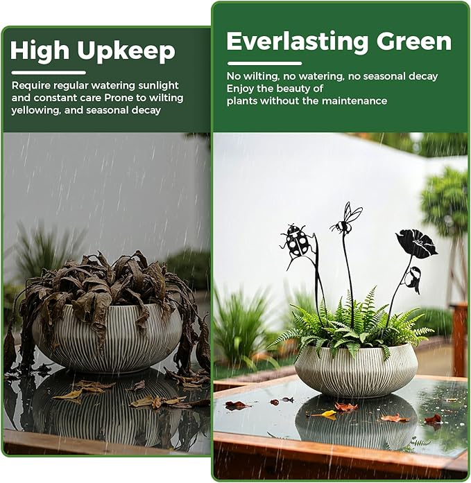 3-Pack Insect Metal Garden Stakes for Indoor&Outdoor Potted Plants, Rustic Metal Flowers for Outside, Decorative Outdoor Status,Gift-Boxed Garden Decor(Black Ladybug&Bee Flower Set)