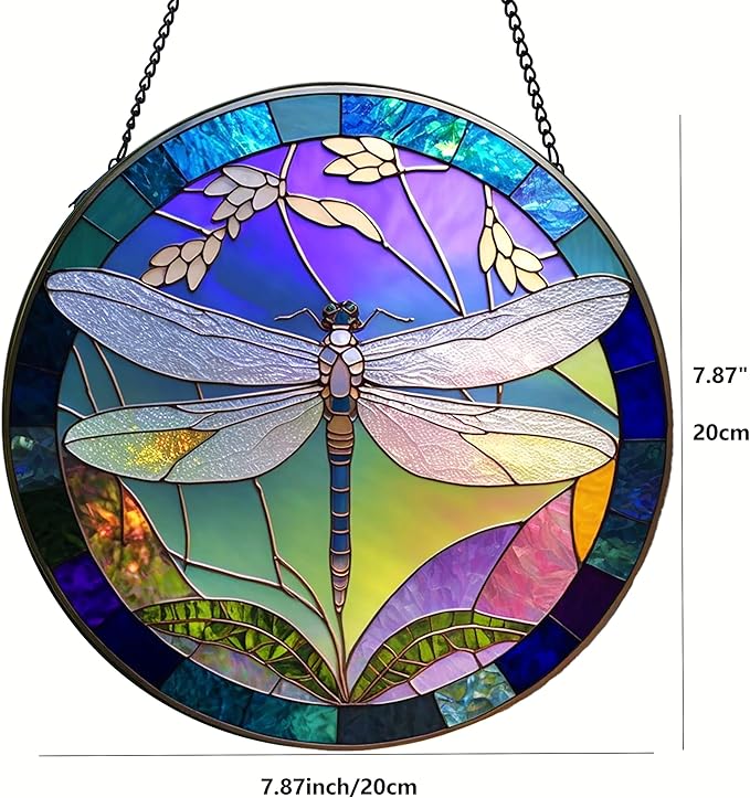 Suncatcher Dragonfly Stained Glass Suncatchers Stained Glass Ornament for Home Decor Indoor Wall Art Gift for Mother Women Friends (Dragonfly, M)
