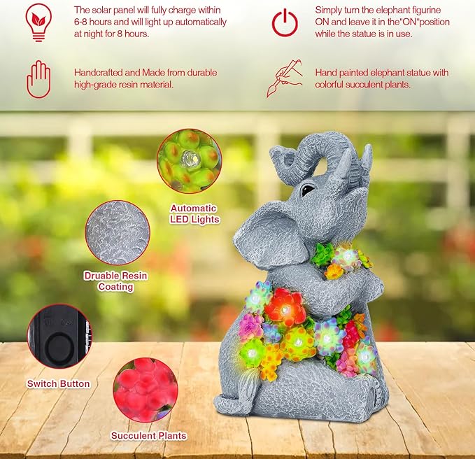 RICHIE Womens Gift Solar Statues for Garden Decor, Outdoor Elephant Sculptures for Clearance Lights for Outside Lawn Ornaments Birthday Gifts for Mom Grandma Women- Chrismtas Gifts for Mom Grandma