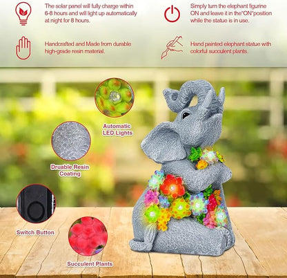 RICHIE Womens Gift Solar Statues for Garden Decor, Outdoor Elephant Sculptures for Clearance Lights for Outside Lawn Ornaments Birthday Gifts for Mom Grandma Women- Chrismtas Gifts for Mom Grandma