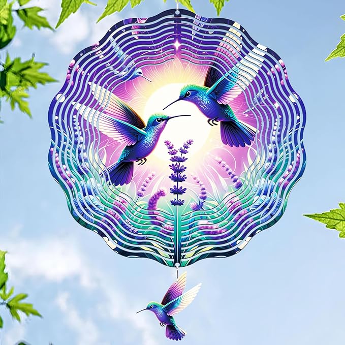 Wind Spinners Outdoor Hummingbird - Hanging Wind Chime for Garden Decor, 12-Inch Stainless Steel Wind-Spinner with Tail Spinner, Wind-Sculptures for Indoor Patio Lawn Yard, Christmas Ornament Gift