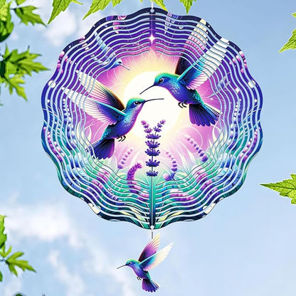 Wind Spinners Outdoor Hummingbird - Hanging Wind Chime for Garden Decor, 12-Inch Stainless Steel Wind-Spinner with Tail Spinner, Wind-Sculptures for Indoor Patio Lawn Yard, Christmas Ornament Gift