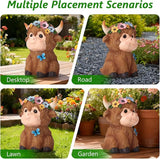 Solar Garden Decor Highland Cow with Flowers Statues Outdoor, Outdoor Figurine Statue Lights, Outdoor Garden Yard Lawn Patio Decoration, Unique House warming Birthday Present for Women Family