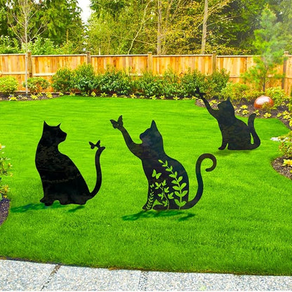 Metal Cat Stake Garden Decor, Yard Decoration Art for Lawn, Gifts for Cat Lovers, Black Outdoor Home Decoration, Metal Kitty Statue (SO Cat2)