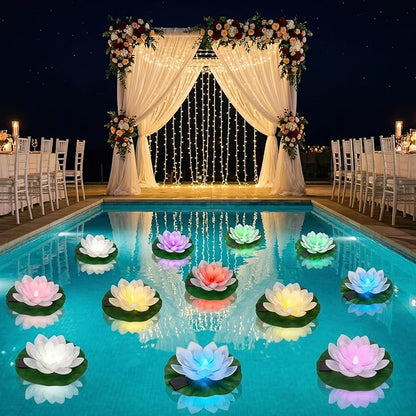 12 PCS Solar Powered Floating Lotus Lights - 7.09'' Waterproof Floating Flower Light, Solar Water Activated Colorful Pool Lotus Lamp for Garden Pond Wedding Anniversary Party Decor (Multicolor)