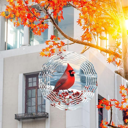 10 Inch Cardinal Bird Wind Spinner, 3D Stainless Steel Hanging Kinetic Wind Sculpture Gifts for Garden Decor Yard Art Indoor Outdoor Window Porch Lawn Decoration