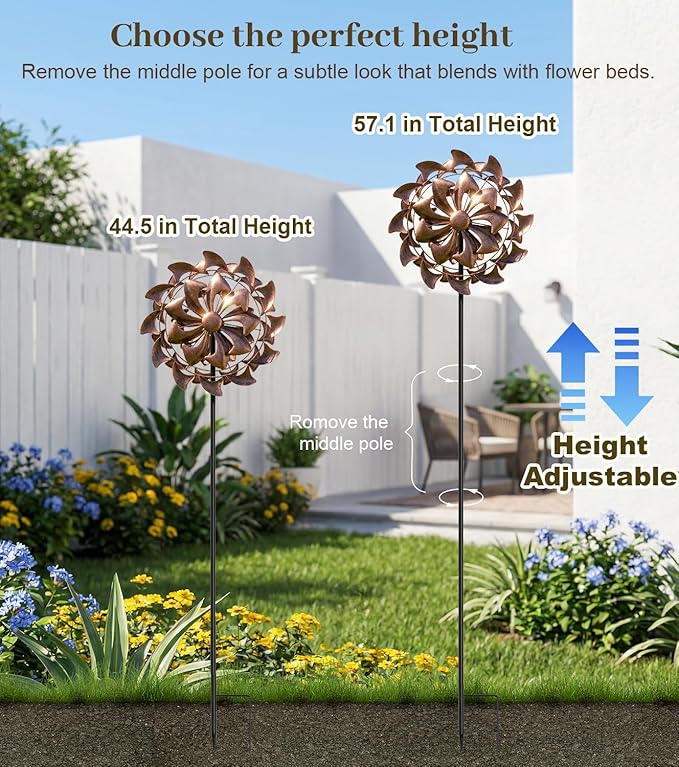 Wind Spinners Outdoor Garden Decor - W13xH63 Copper Metal Yard Art Wind Sculptures & Spinners, Vintage Kinetic Windmill for Yard Patio Lawn Decor, Retro Gardening Gifts for Women