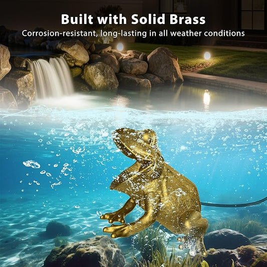 6W Brass Pond Light LED Underwater, 12V Low Voltage Frog Underwater Pond Light 2700K, IP68 Waterproof Submersible Ponds Lights for Outdoor Ponds Fountain Waterfall Water Feature, 26ft, 1 Pack