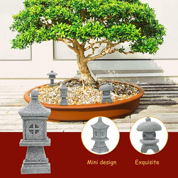 Kisangel 3Pcs Miniature Sandstone Pagoda Garden Statues - Japanese Lanterns for Outdoor Decor Zen Aquarium Landscape Ornament