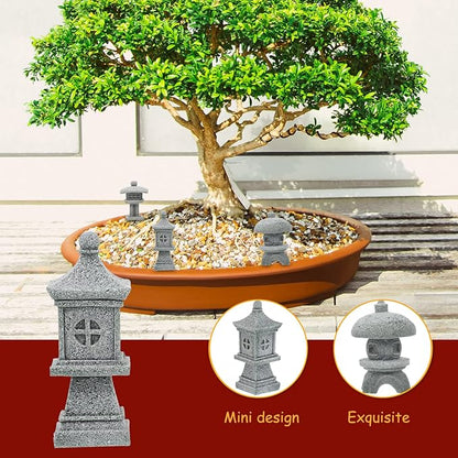Kisangel 3Pcs Miniature Sandstone Pagoda Garden Statues - Japanese Lanterns for Outdoor Decor Zen Aquarium Landscape Ornament