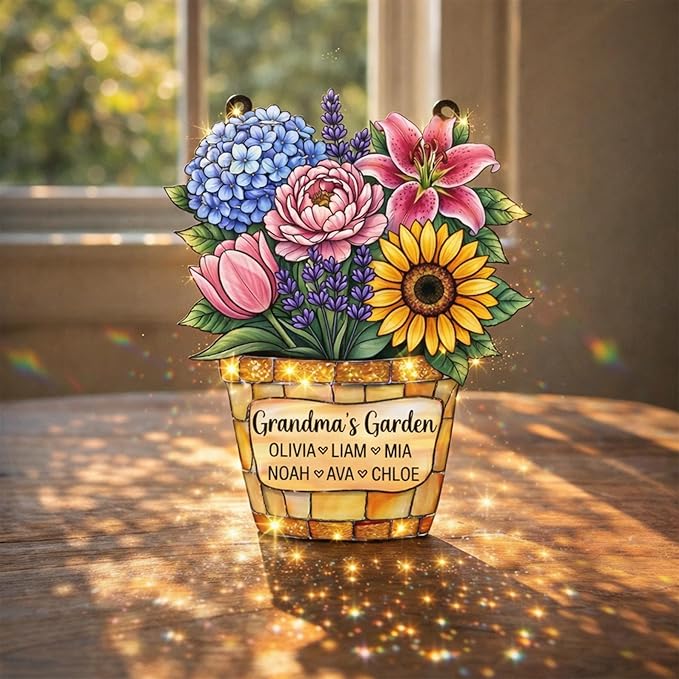 Personalized Suncatcher for Grandma, Custom Family Acrylic Suncatcher, Personalized Faux Stained Glass, Colorful Window Decor, Gift for Mom, Grandma, Mother's Day, Birthdays